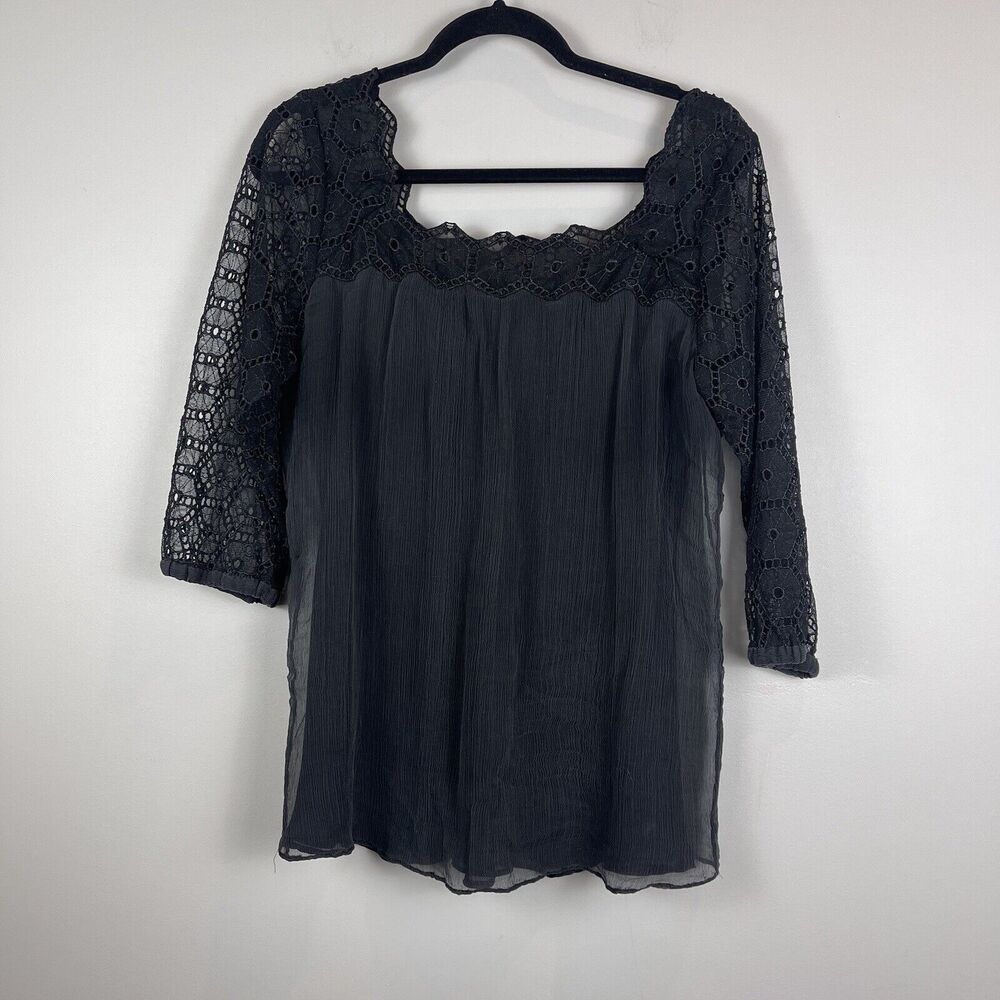 ECI New York Womens Top Sz 14 Black Silk lace Whimsygoth Witchy‎ Fairy Grunge